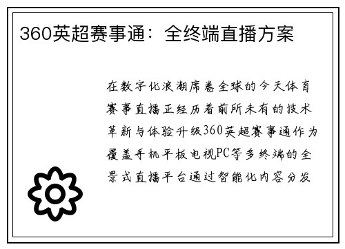360英超赛事通：全终端直播方案