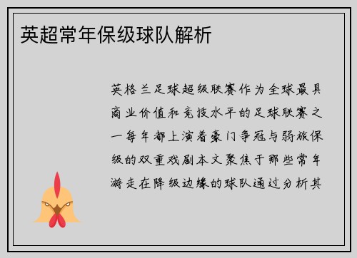 英超常年保级球队解析